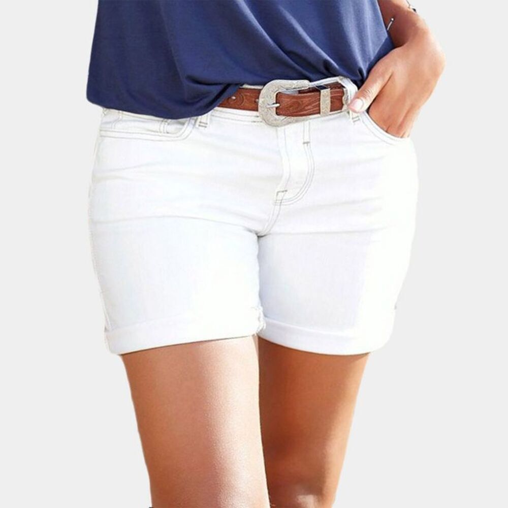Women's Cuffed Denim Shorts - LASCANA - White Solid 10